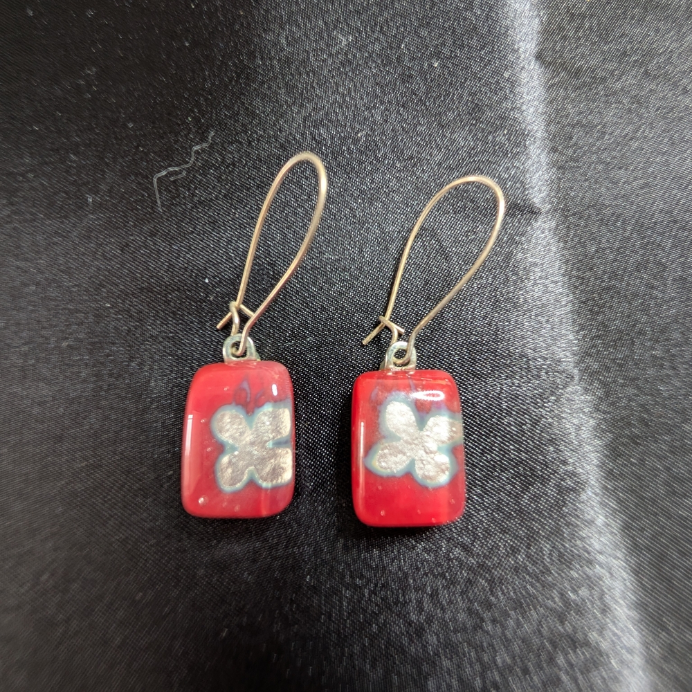 Elegant Red and Silver Floral Earrings